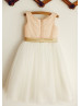 Blush Pink Sequin Ivory Tulle Knee Length Sparkly Flower Girl Dress